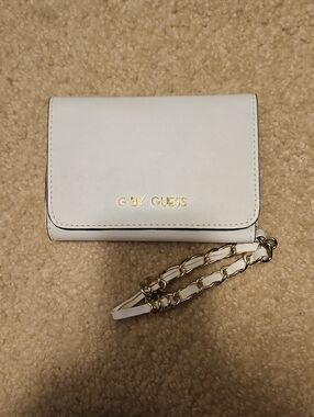 G by Guess White Clutch Wristlet with Gold Chain Accents